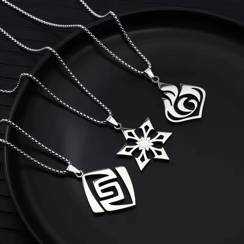 2024 New Fashion Anime Game Genshin Impact Stainless Steel Pendant Necklace Eye of God Element Necklaces