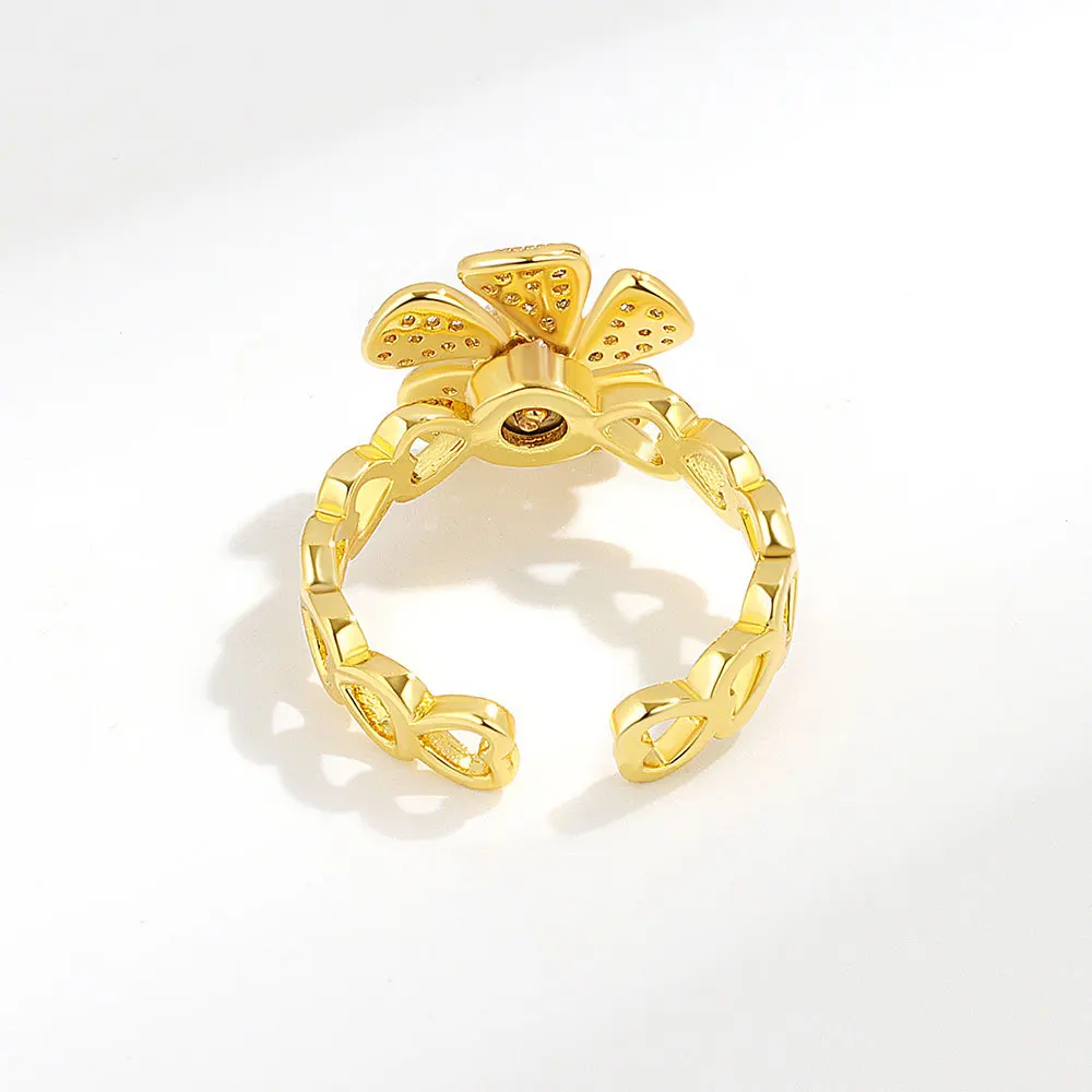 Daidan Ring Silver 925 Windmill 18K Gold Plated Adjustable Fidget Anxiety Antistress Rotate Ring