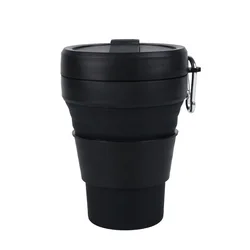 Collapsible Travel Cup With Straw 16oz 470ml Reusable To-Go Pocket Size Silicone Bottle for Hot and Cold Drinks Microwave Safe