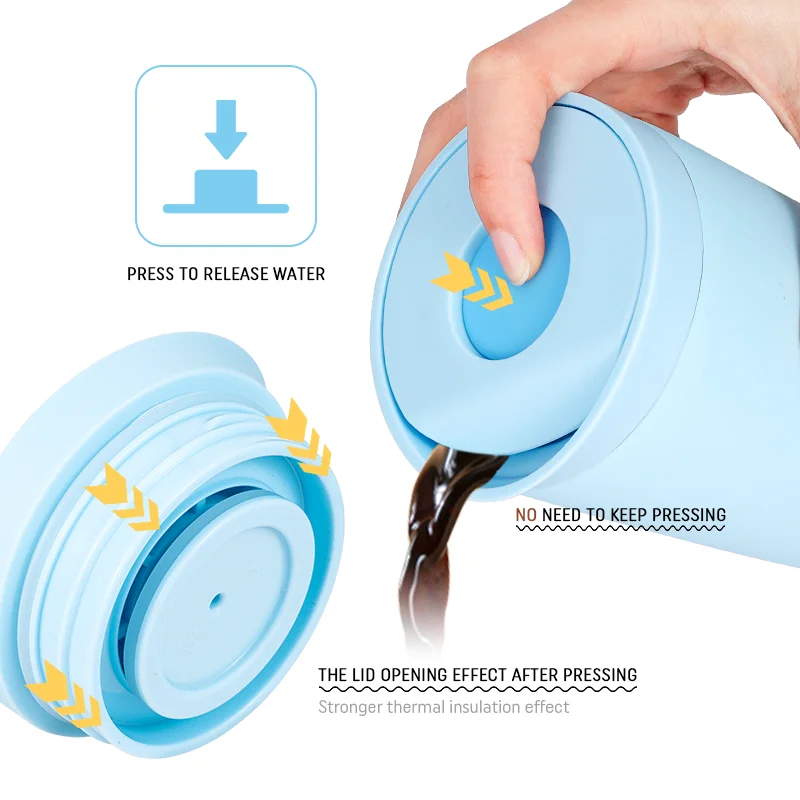 Wholesale Lightweight Wide Mouth Coffee Cups  Easy to Travel and Carry Stainless Steel Water Bottle with Push Button Lid