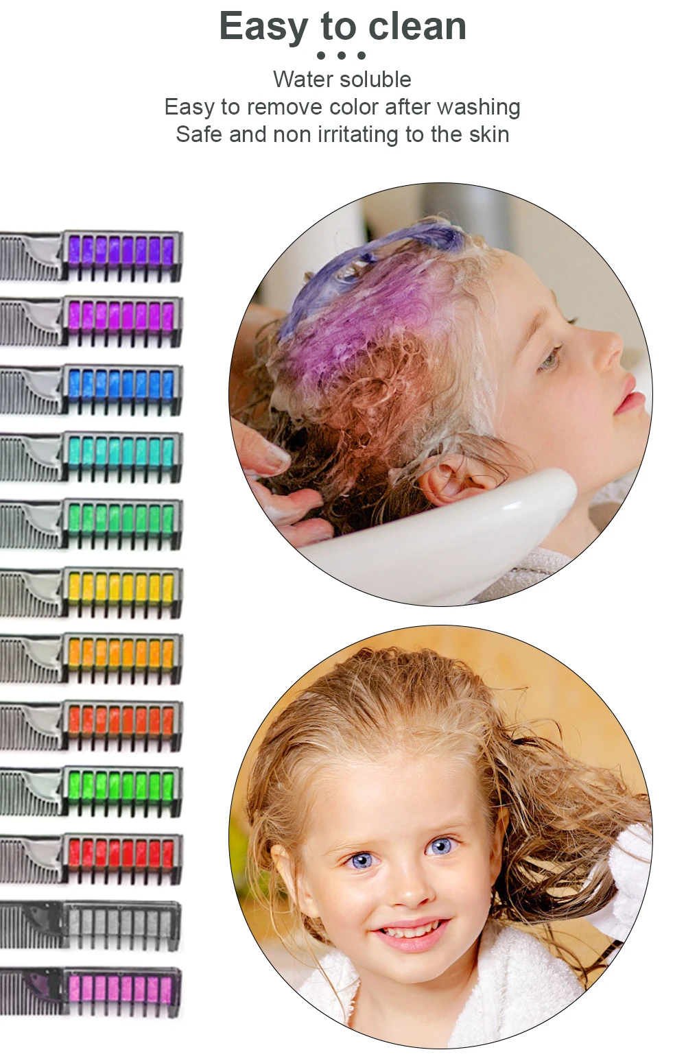 KHY 12 colors Hair Color Dye Temporary Washable Non-toxic Hair Chalk Comb for Girl Kids Party Cosplay DIY
