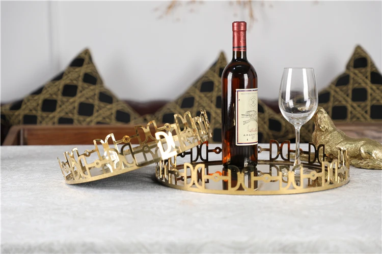 
High quality fancy metal gold color decorative wine food serving tray for home decoration 