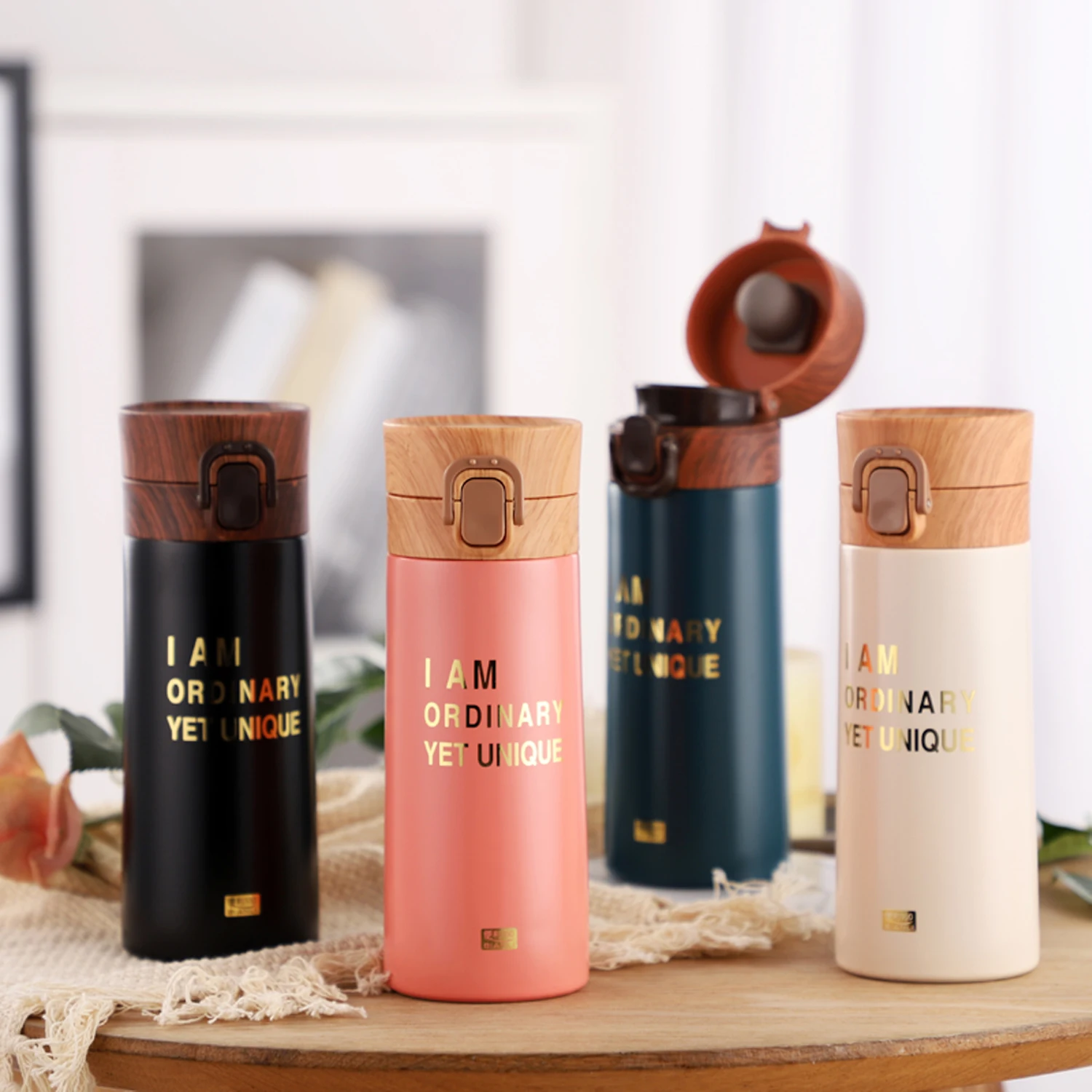 350ml 12oz manufacturers Wholesale Insulate Portable 304 Double Walled Stainless Steel Vacuum Drink Flasks Flip Top Water Bottle