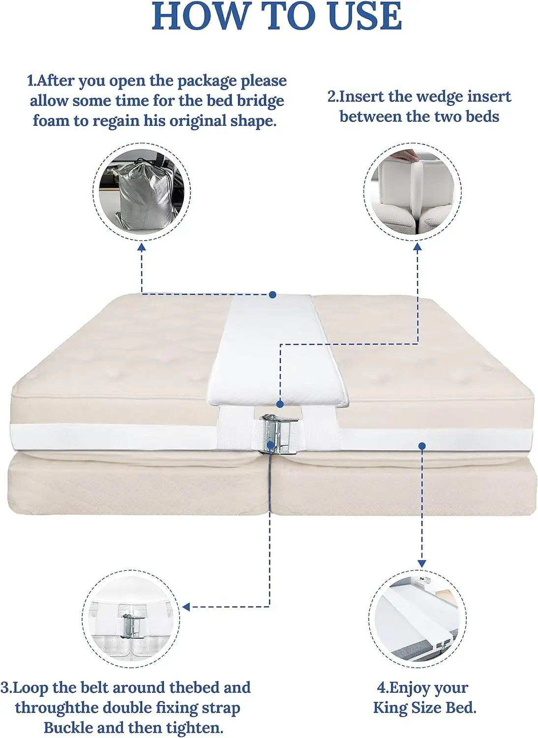 Twin to King Converter Kit-Bed Bridge Mattress Extender Set for Home Furniture Converts Twin Beds into King Size Bed Connector