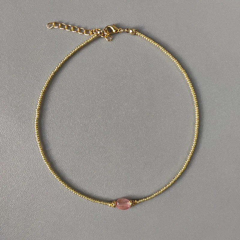 Zooying Handmade Gold-color Beads Natural Freshwater Pearl Pendant Necklace Women Vintage Charm Choker Stylish Simple Jewelry