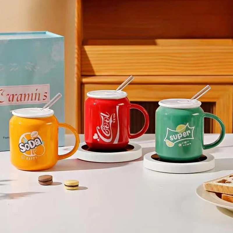 420ml Special Custom Promotional Gifts Cups for Juice Milk Coffee Drink with Straw Cola Shape Ceramic Mug