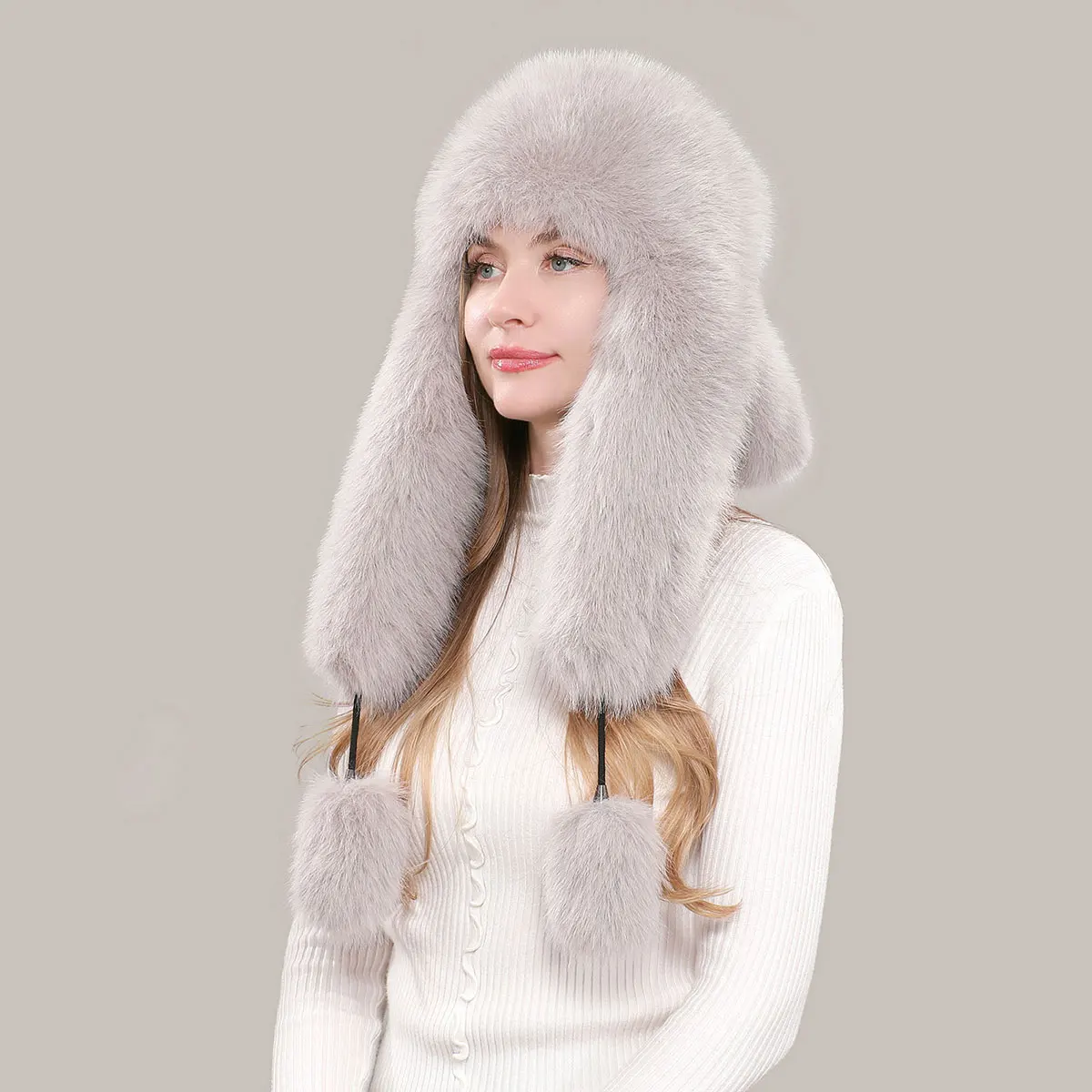 New Style Faux Fur Earmuffs Lei Feng Hat For Women Autumn And Winter Ski Windproof Warm Fake Fox Fur Pullover Pilot Hat