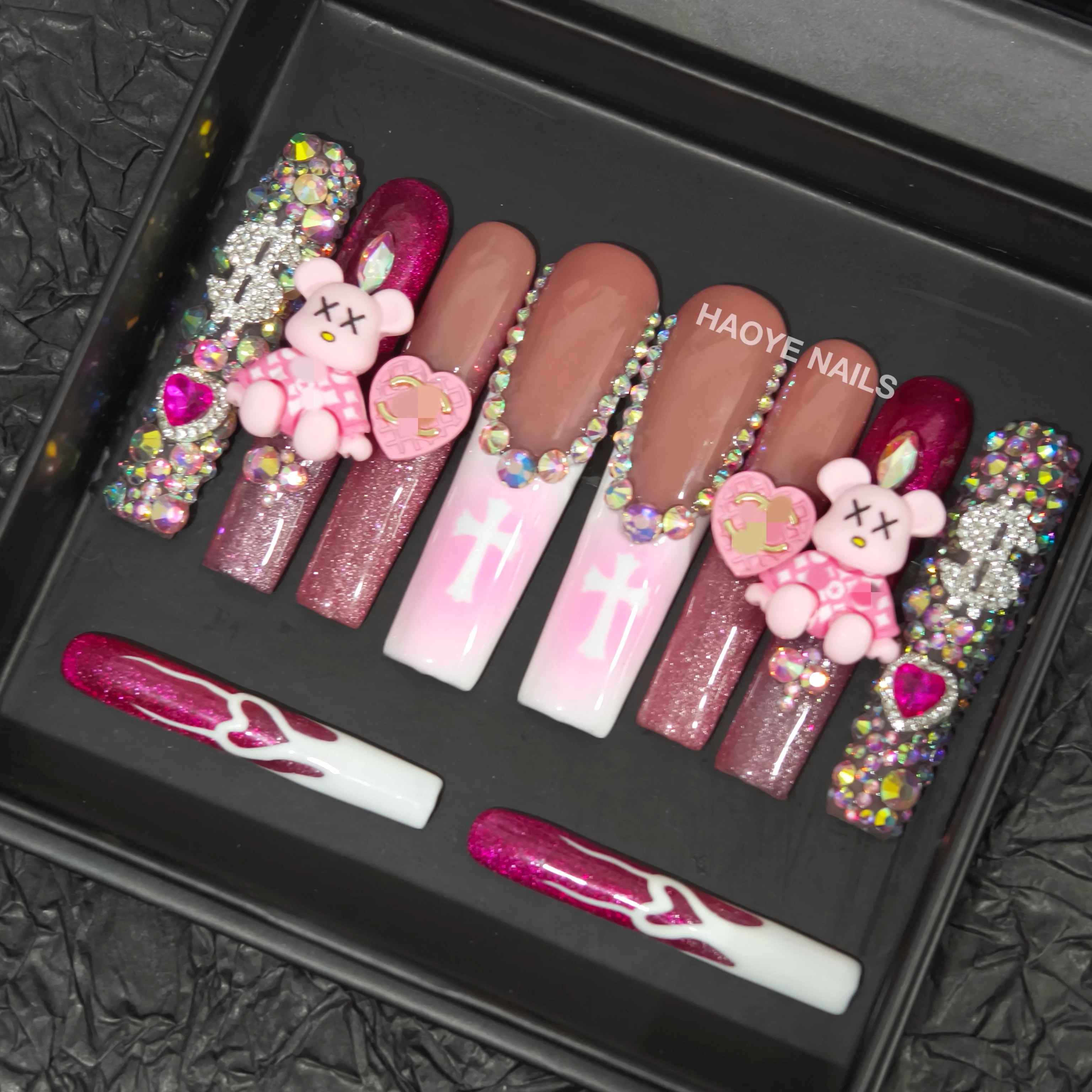 Press On Nails Vendor Wholesale Custom Design Private Label Luxury Long French Tips False Acrylic Handmade Press On Nails Bulk