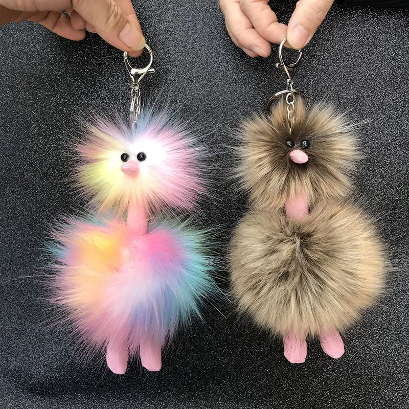 Best Quality Animal Series Ostrich Pompom Pendant Plush Toys Cartoon Colorful Ostrich  Mini Plush Backpack Keychain