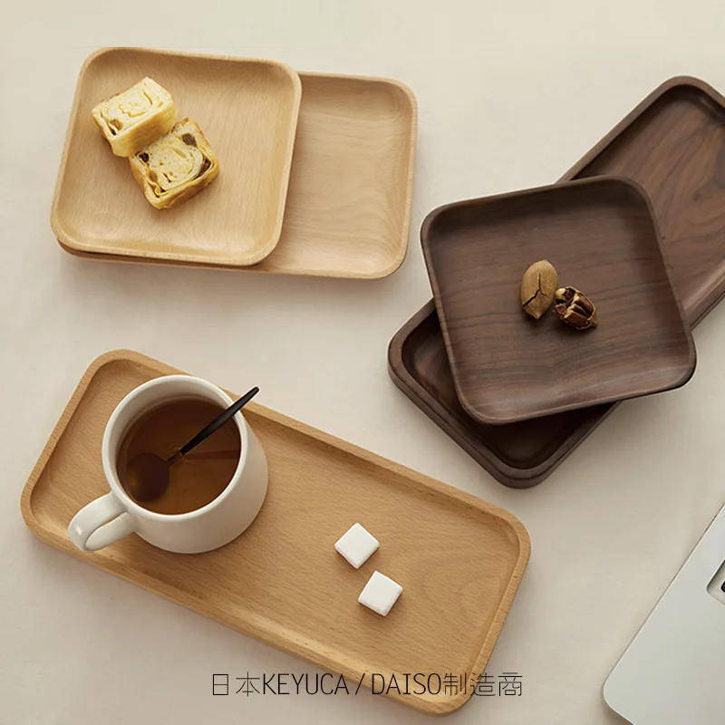 Custom Black Walnut Beech Bamboo Tray Whole Wood Japanese Dinner Pastry Small Rectangular Solid Butterfly Plate Household Items