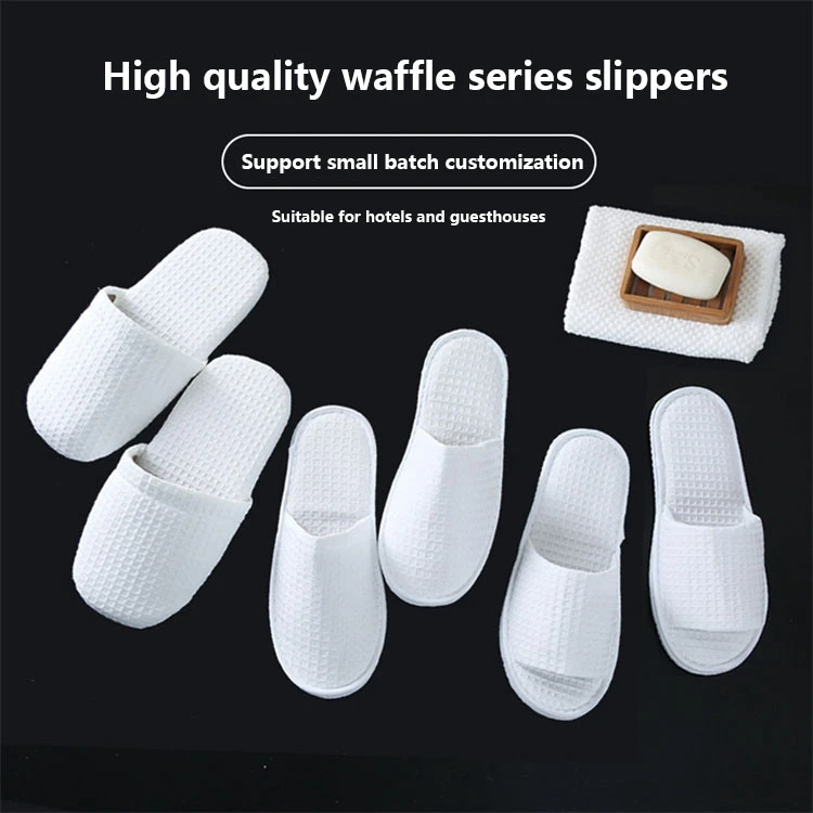Wholesale Cheap Unisex Disposable Hotel Slippers White SPA Waffle Weave Hotel Slippers