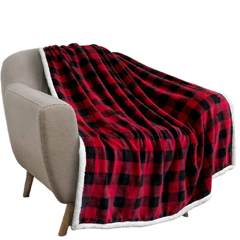 RTS Buffalo Check Sherpa Blanket Flannel Sheep Blanket Christmas Plaid Warm Blanket for Couch Sofa