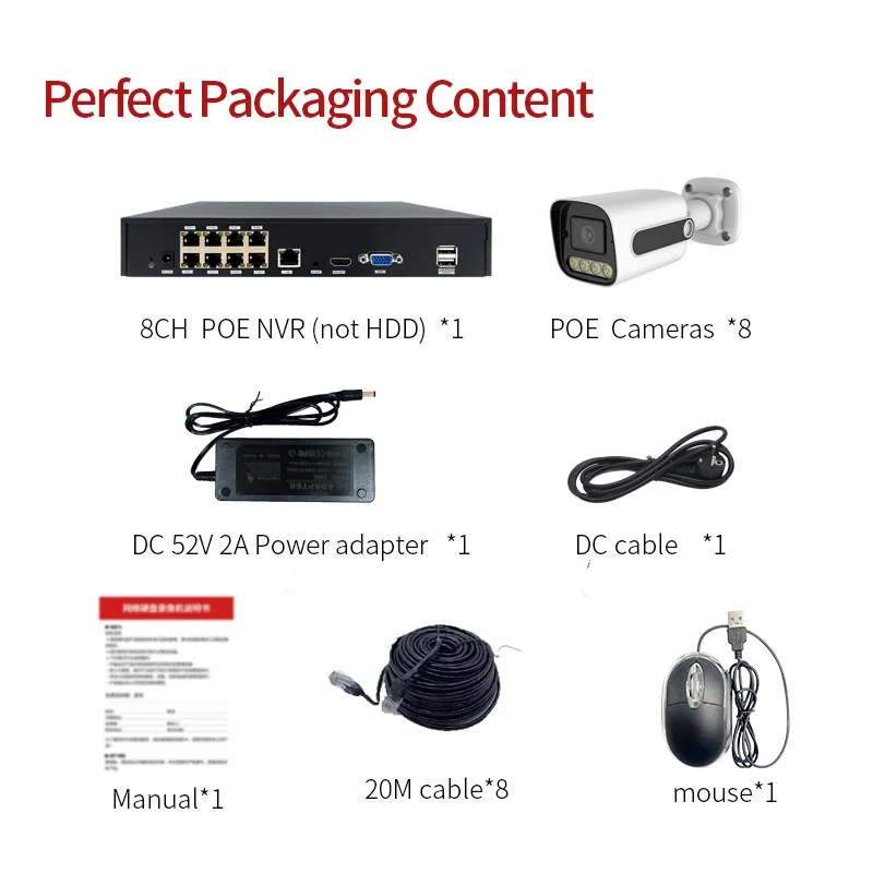 5mp 8ch dual light source POE KITS IP cctv camera system POE Nvr Audio Record Kits