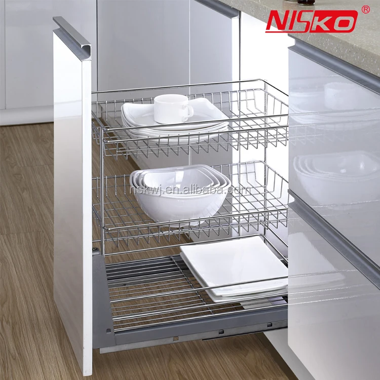 Выдвижная корзина Bluware для кухонного шкафа Нижнее крепление из проволоки нержавеющей стали