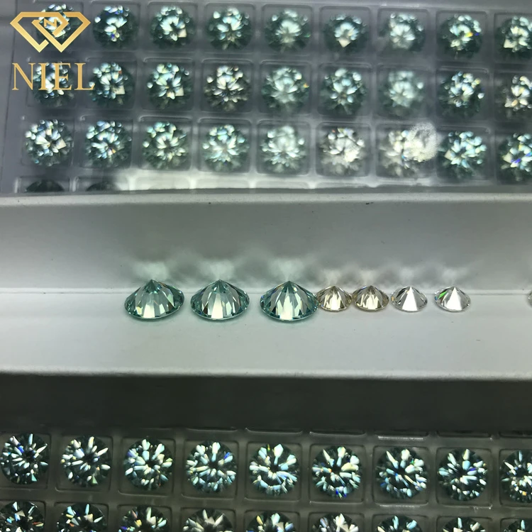 Champagne Blue Synthetic (lab Created) Round Brilliant Cut Color Play or Fire Precis Pedras Moissanite