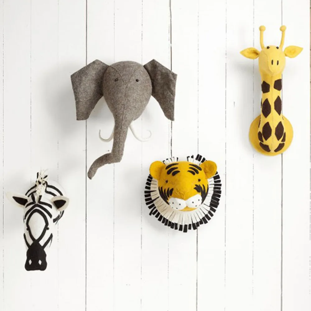 Animals head cute design kids decorated room baby soft decoration accessories for bed room