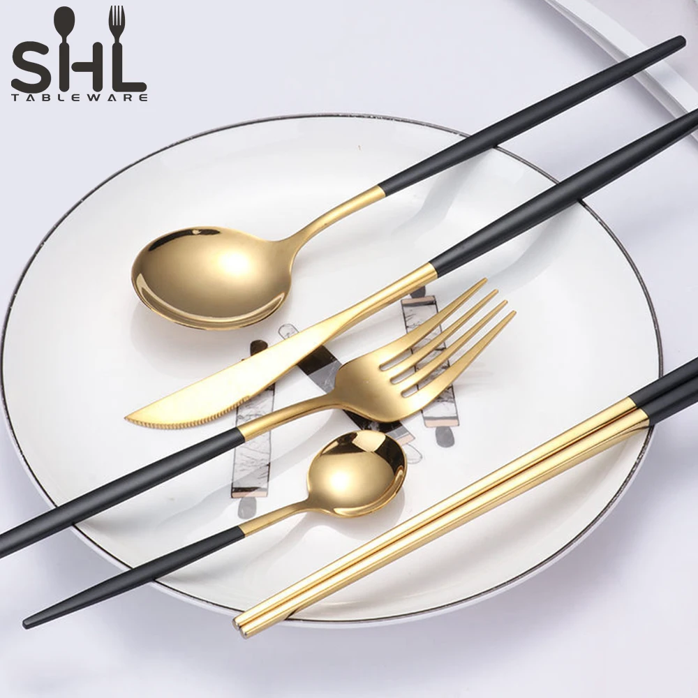 Modern wedding events banquet cutleri stainless steel matt black cutlery set