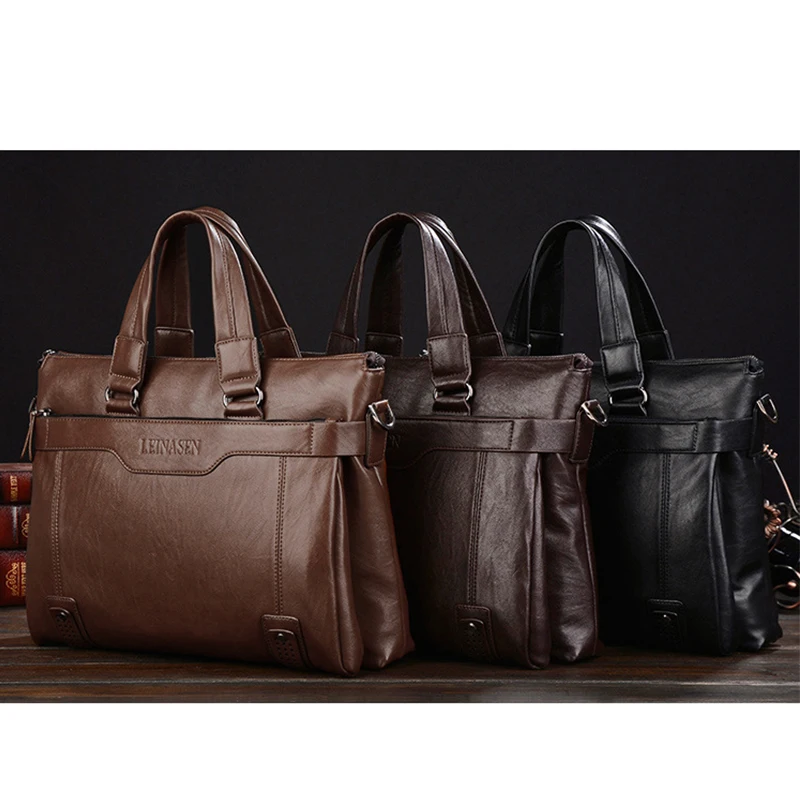 
2021 Mens PU Multifunction Business Bags Panelled Large Capacity Waterproof Briefcase Leather Laptop Bag 