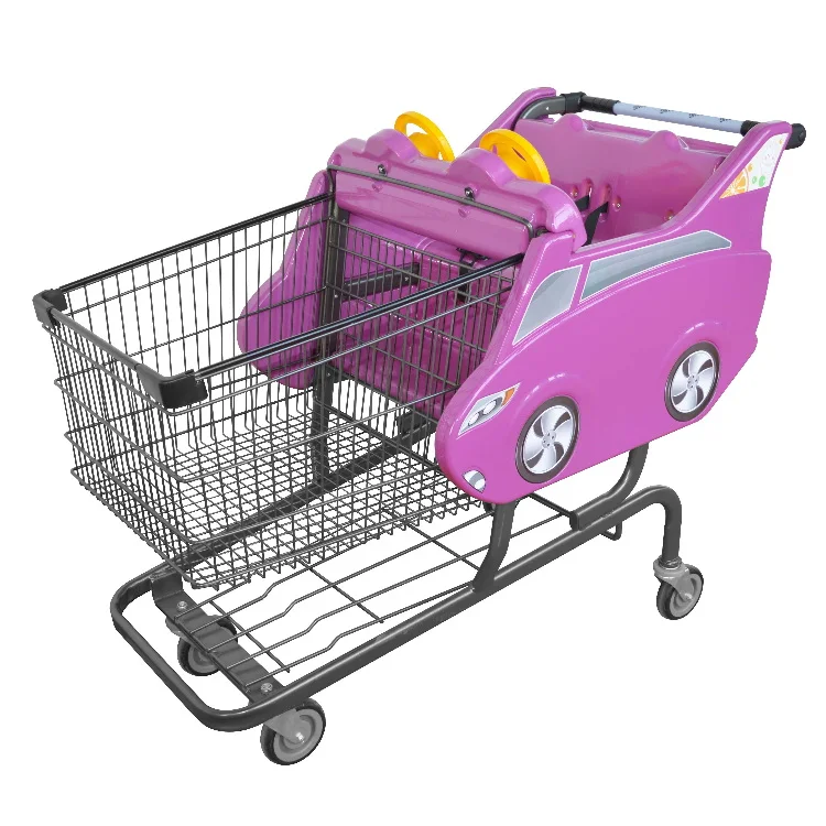 American Style Twin kids Shopping Cart for Children Supermarket Used with Cartoon Plastic Capsule
