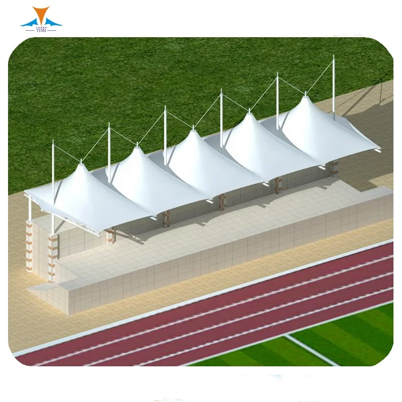 Stadium shade tent grandstand bleacher seating steel sport court roof cover architecture membrane structure