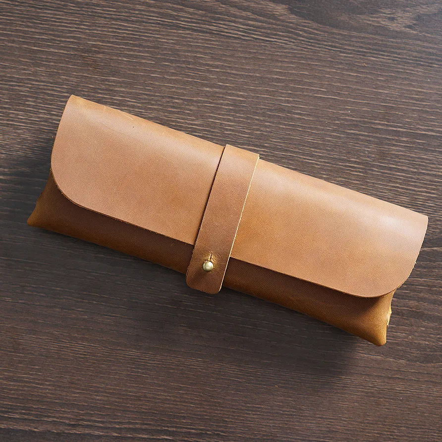 Real Genuine Full Grain Leather School Pen Bag Multiple Colors Stationery Case Pencil Glasses Storage Holder bag