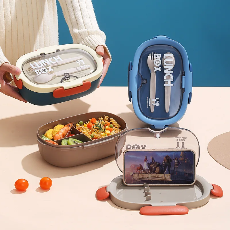 850ml Nordic Oval plastic bento lunch box with tableware microwaveable heated kids salad bento student portable lunch box
