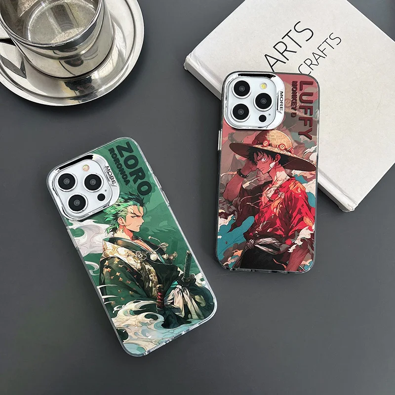 Protective Case For Apple Cartoon Anime One Pieces Luffy Zoro IMD Anti-Fall Mobile Phone Cover For iPhone 11 12 13 14 15 Pro MAX