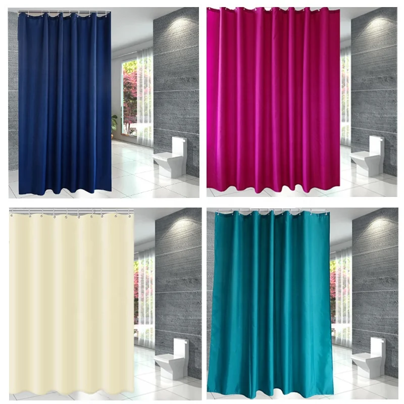 Bindi Wholesale Curtain White Thickened Pure Color Shower Curtain Polyester Hotel Waterproof Bath Shower Curtain With Hook