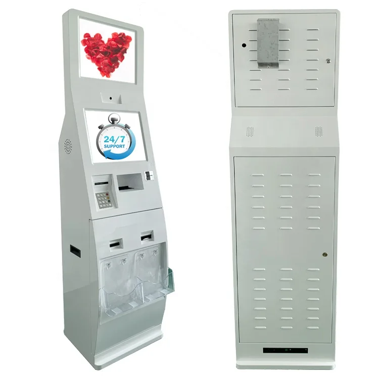 With receipt thermal printer card dispenser QRcode reader touch screen self service hotel check in kiosk