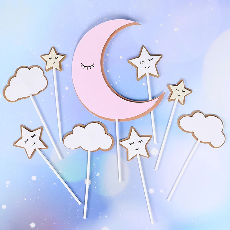 Новые идеи для счастливого дня, топпер для торта, день рождения ребенка, луна, звезды и облака, набор топперов для торта