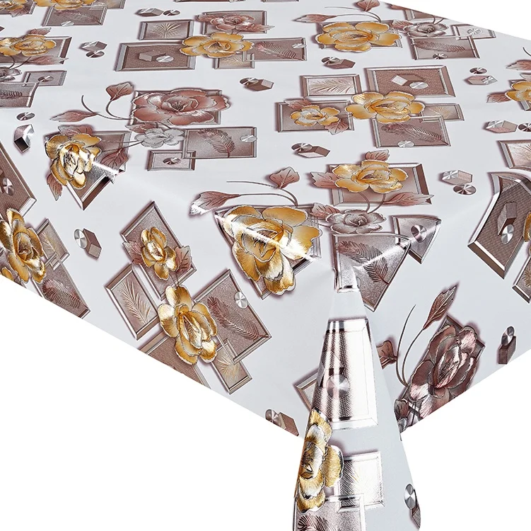 PVC metallic printing emboss tablecloth with yarn backing