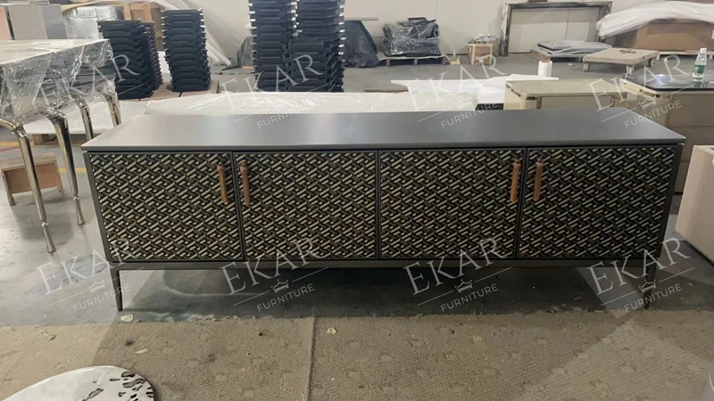 EKAR FURNITURE Modern Midnight Black Solid Cast Aluminum TV Cabinet for Living Room Bedroom Hotels and Bars