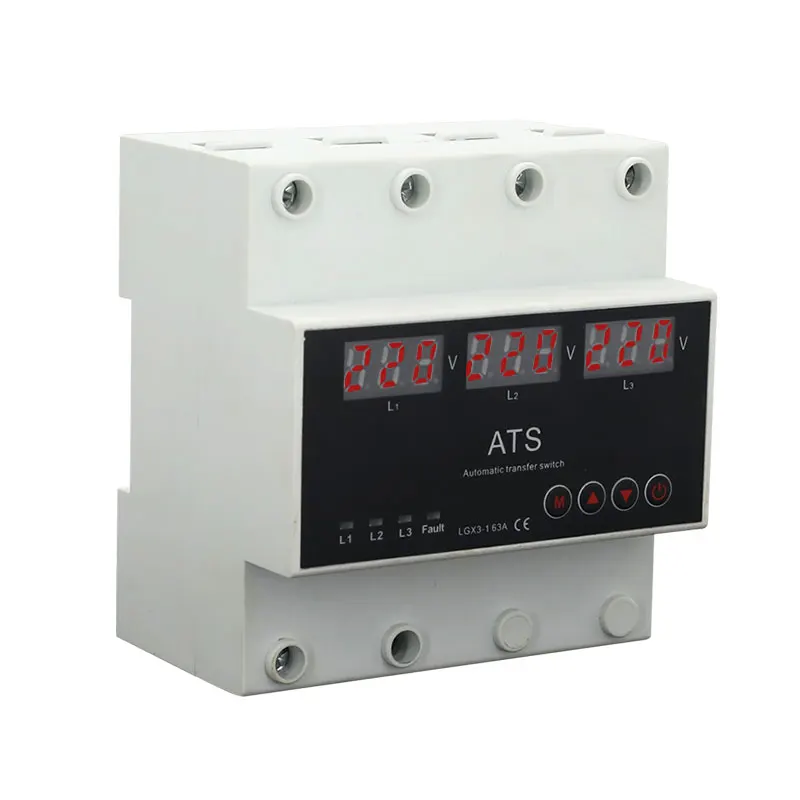 100A 63A 3 phase 3P+N Din rail phase selector adjustable Over and Under Voltage current protection Monitor Relays Protector