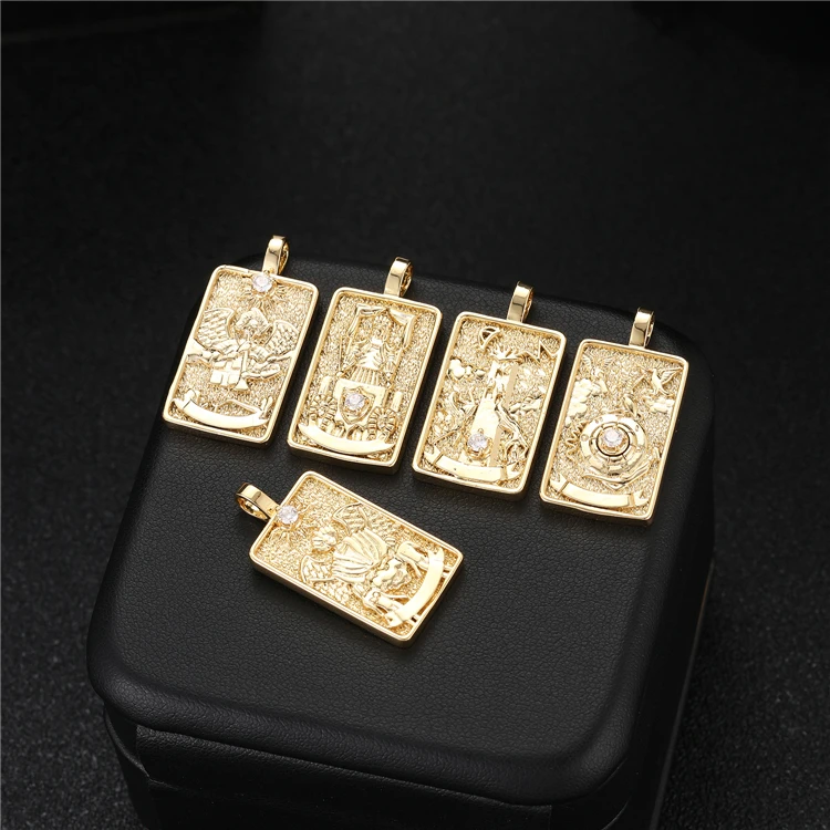 Wholesale 22 Designs Tarot Board 14K Gold Plated Rectangle Star Bulk Tarot Card Tibetan Necklace Charms Pendants