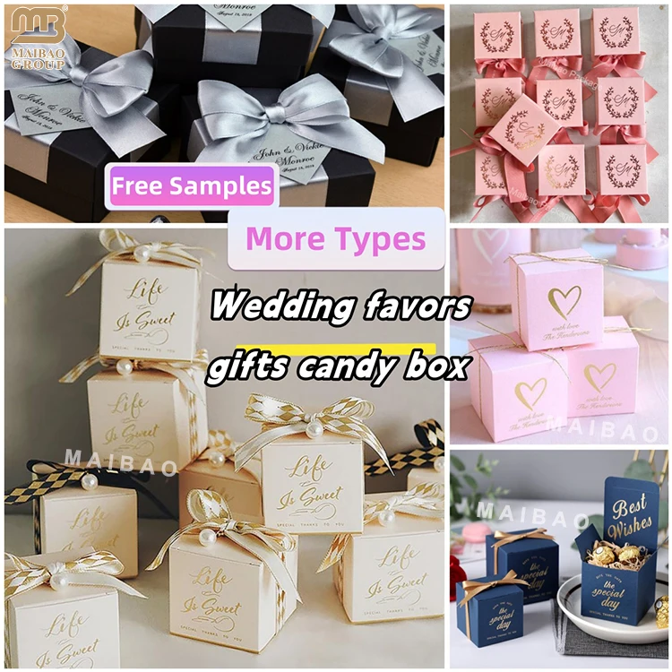 Luxury small pink cute baby shower party packaging paper carton custom printed door gift wedding candy favor box for guests