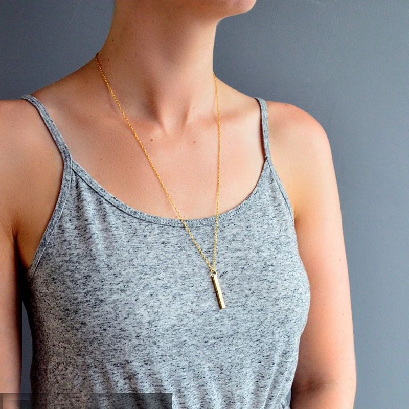 
Custom Personalized Vertical Bar Charm Name Letter Pendant Necklace Inspirational Jewelry 