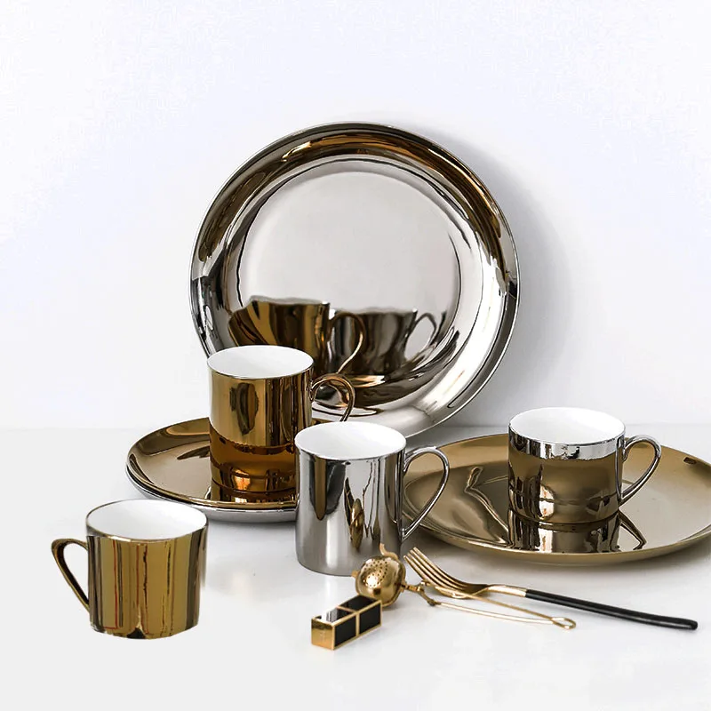 Fine Porcelain Gold-plated Dinnerware Royal Luxury Ceramic Gold Dinner Plate Set