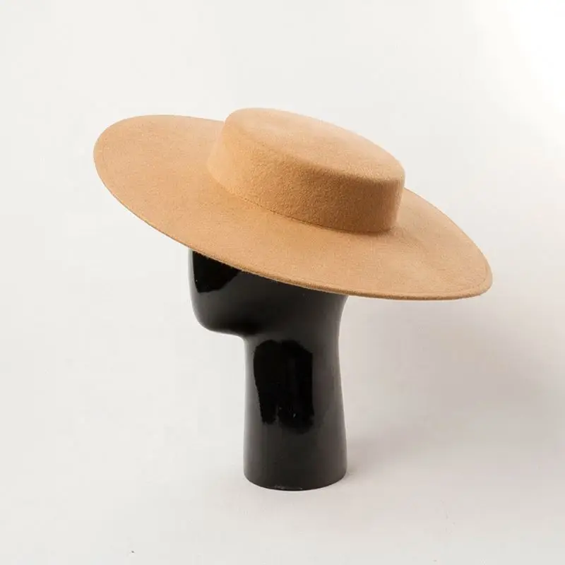 STS 11cm Wide Brim Vintage Party Dress Colourful Boater Shape Fashion Women Lady Wool Felt Hat