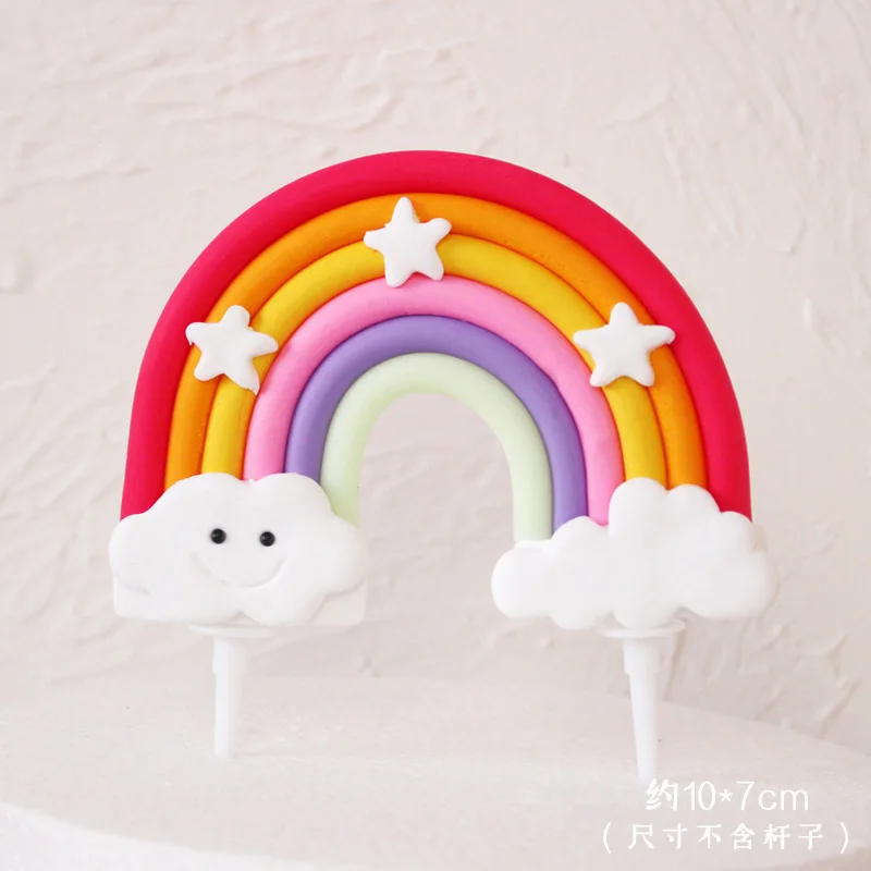 Colorful Rainbow Cloud Balloon Stars Cake Topper for Boy Girl Kid Birthday Baby Shower Supplies