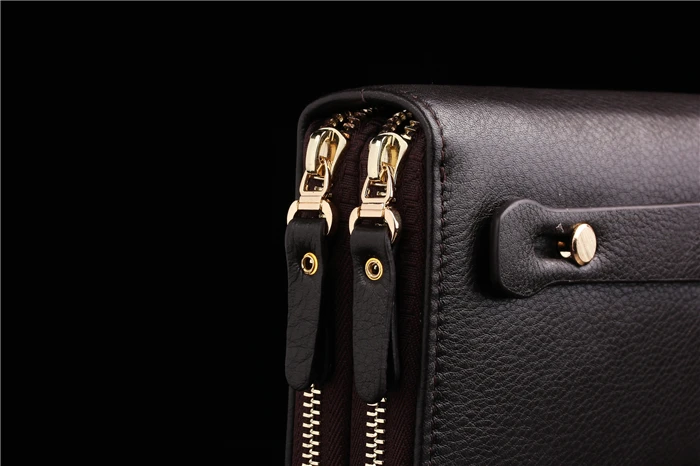 Fashion good quality brand double zipper large PU leather long wallet clutch bag men