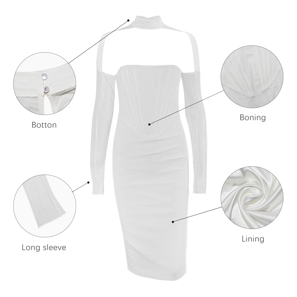 Long Sleeve Mesh Spring Casual Dresses Strapless Hidden Zippers Hollow Out Midi Corset Prom Dress Evening Dresses