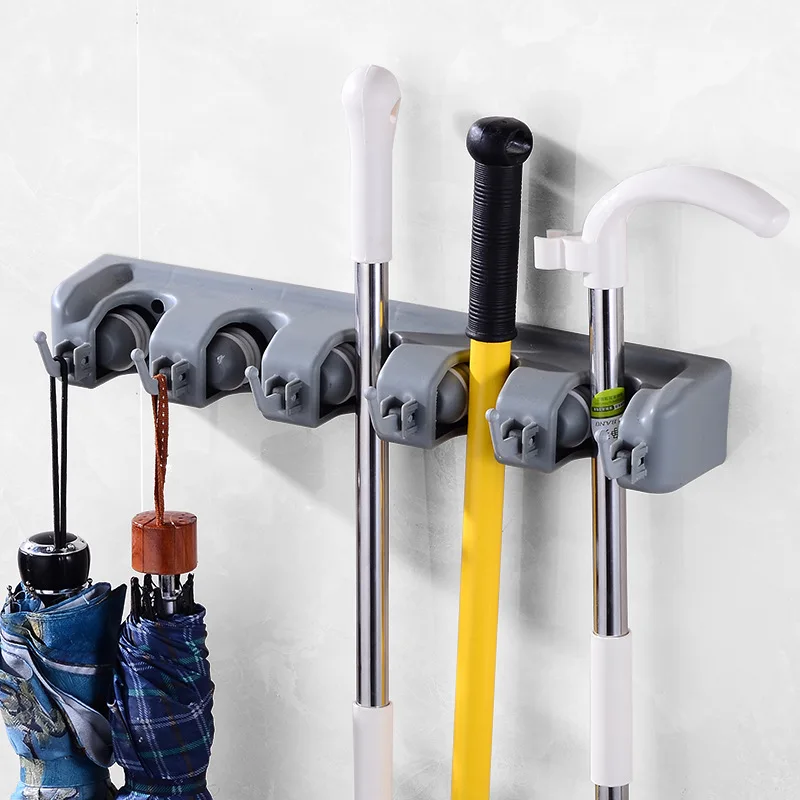 Wall Mounted Mop Holder Broom Gripper Wall Mounted Mop Hooks Household Umbrella Organizer Suction Hanging Mop Holder