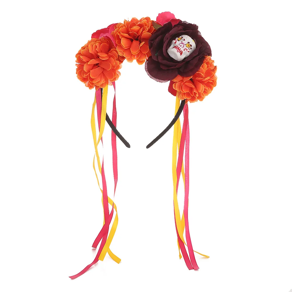 Halloween Party Costume Day of the Dead Floral Headband Dia de Los Muertos Headpiece for Festival Wear Party Decorations