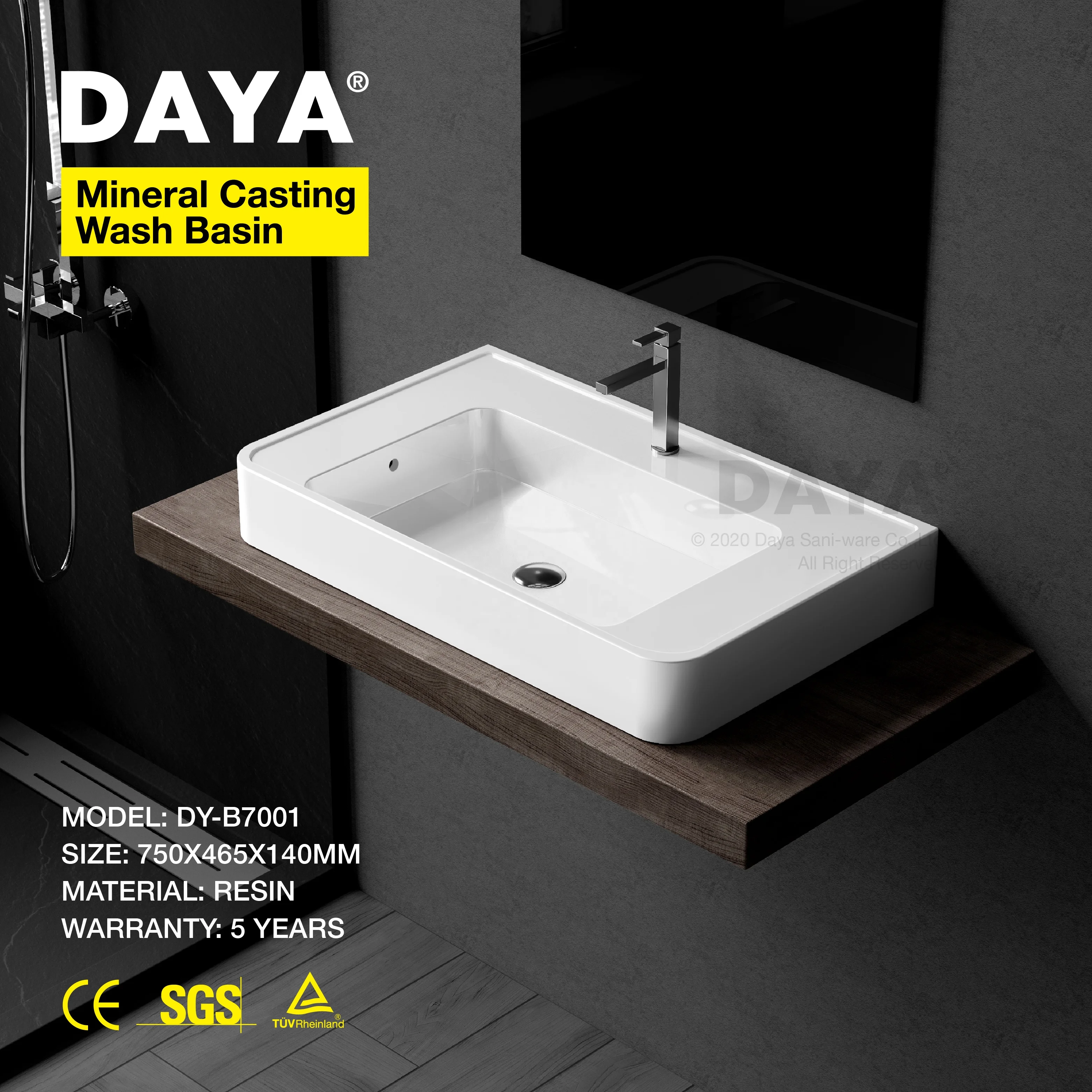 High Grade Wall hung luxury mini shower single sinks resin square basin Bathroom hanging Washbasin
