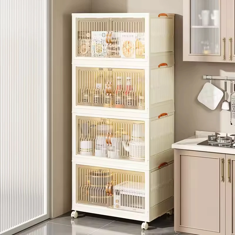 Collapsible Clothing Storage Bins with Lids Wheels Plastic Folding Stackable Closet Organizer Storage Box with Doors for Home