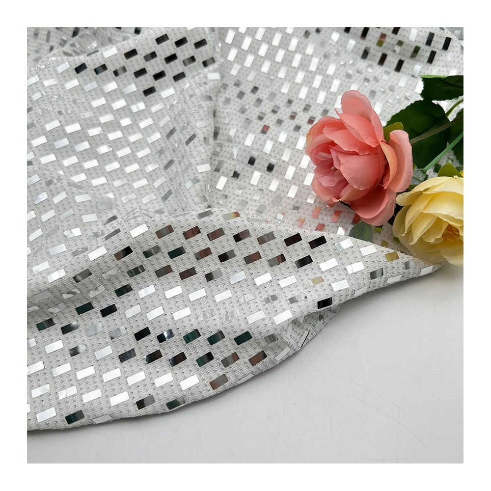 All cover white silver gold sequin lurex metallic fabric bronzed jersey stretch foil ladder shape metallic lurex knitted fabric