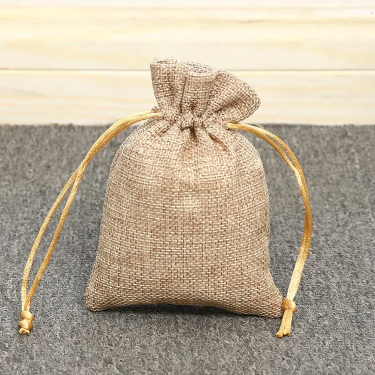 Breathable Dust-Proof Drawstring Pouch Small Drawstring Grey Jute Jewelry Bag Tote