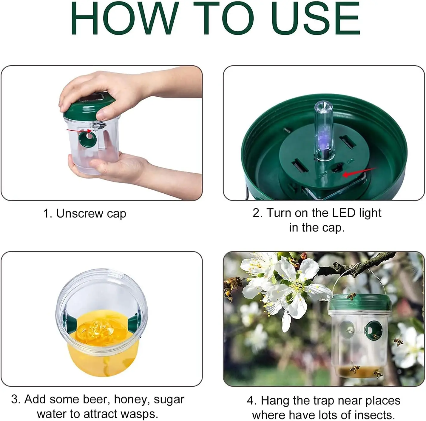 Carpenter Bee Wasp Trap,Solar Powered Trap for Wasp Carpenter Bee Yellow Jacket Hornet Outdoor Hanging Design Flying Insect Trap