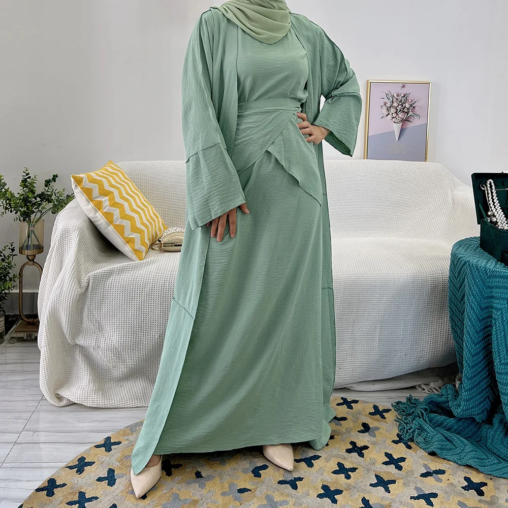 HANO New Design Islamic Clothing 3 Piece Abaya Set Jilbab Kimono Robe Muslim Dress Hijabs Muslim Women Open Abaya