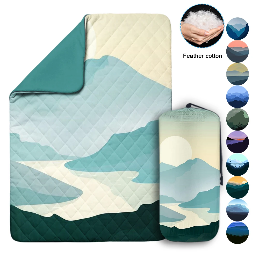 National Landscape Recycled Polyester Foldable Travel Custom Outdoor Quilted Blanket